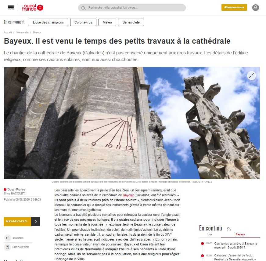 Restauration cadran solaire cathédrale de Bayeux